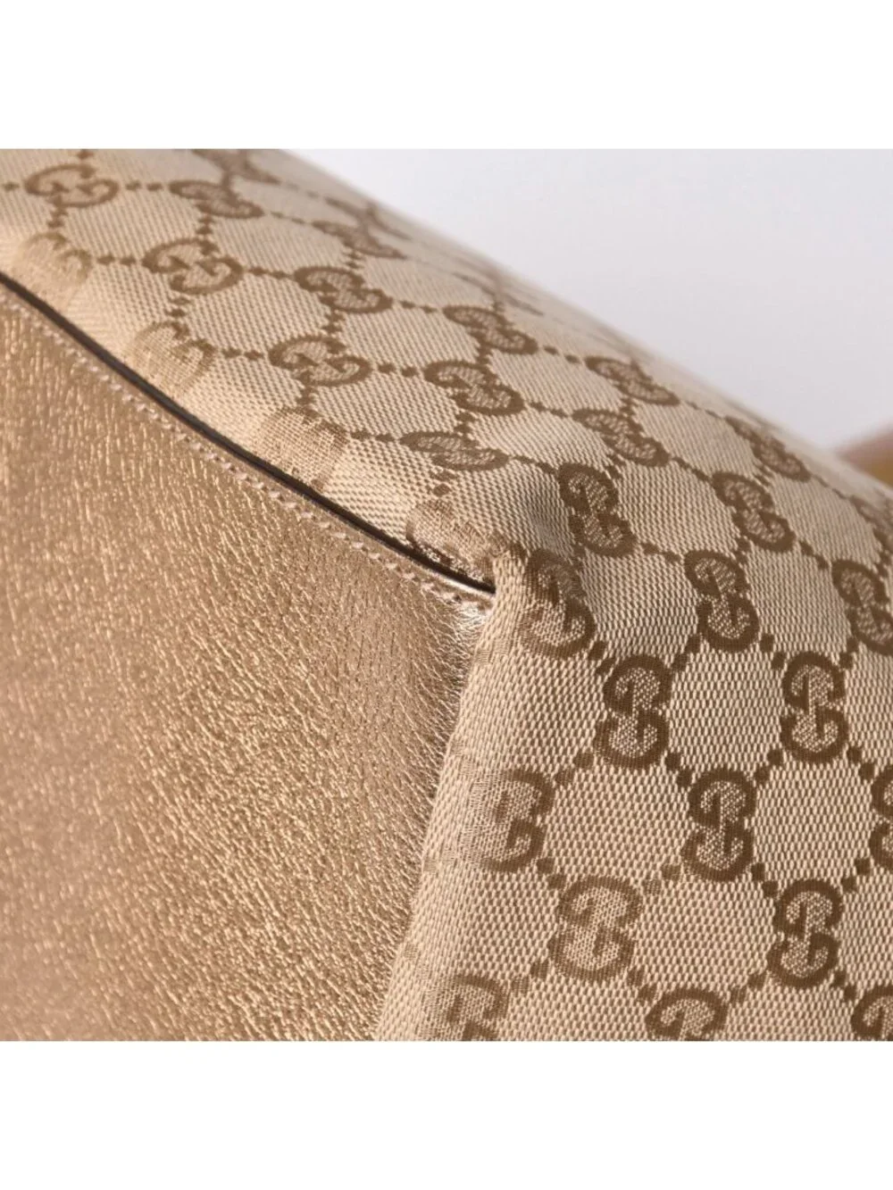 Gucci Tote Bag GG Canvas Beige Gold Blanc
